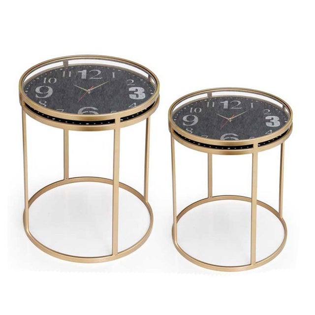 Lot de 3 tables d'appoints rondes en métal et bois Lot de 3 tables d'appoints rondes en métal et bois