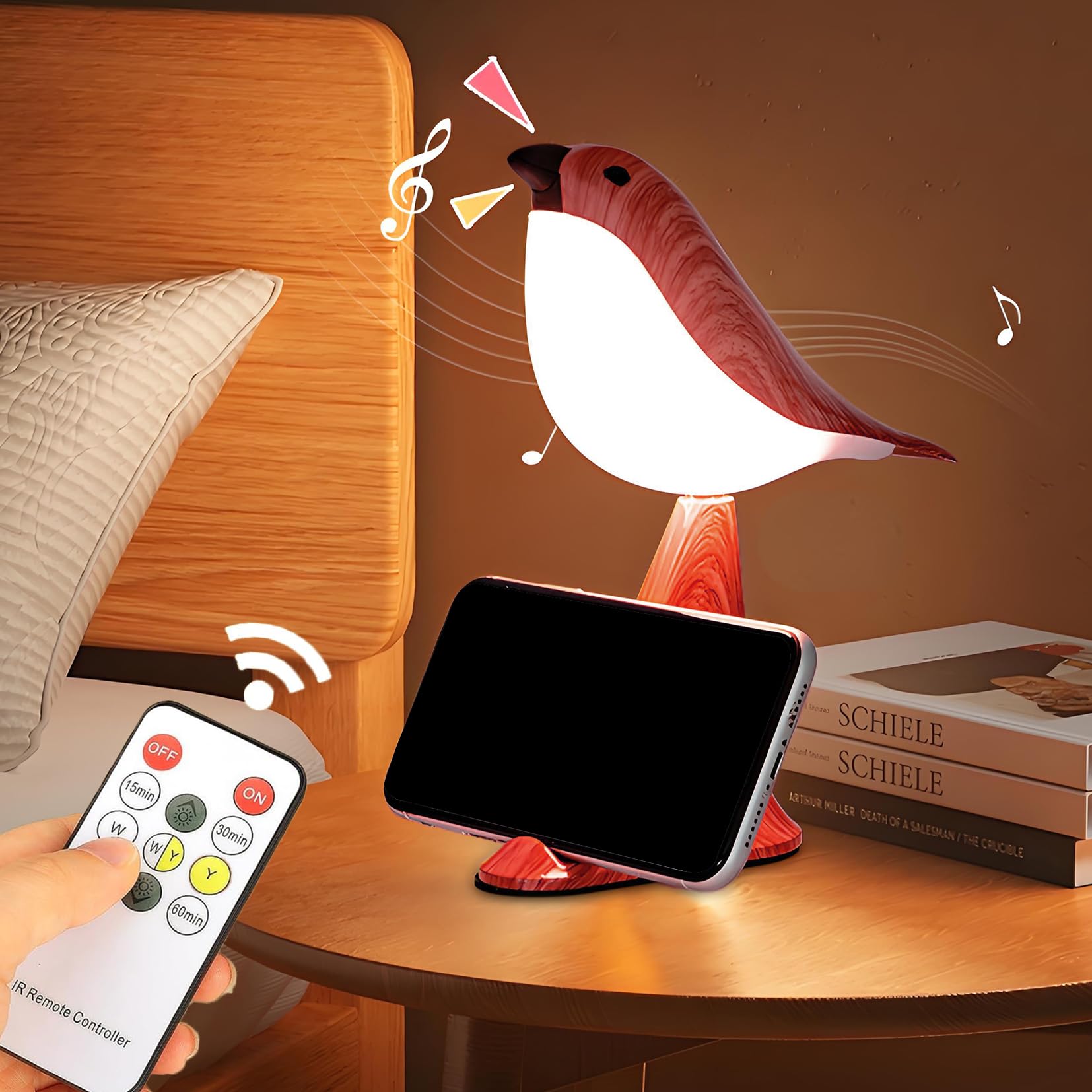 Lampka stołowa dotykowa, lampka nocna LED w kształcie ptaka, 3 regulowane temperatury barwowe, 2600mAh, 20*10.5CM, z pilotem i kablem USB