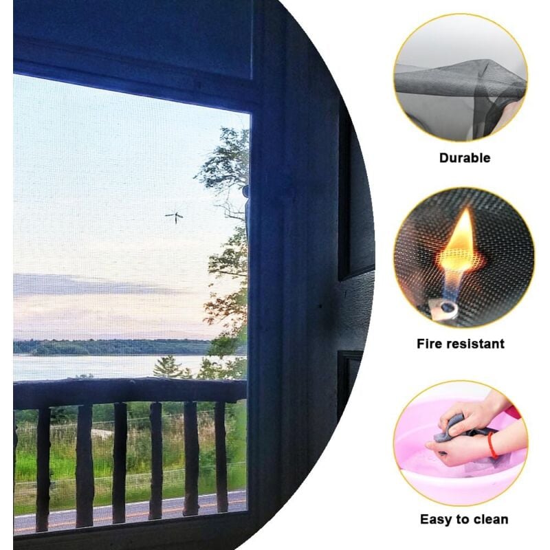Moustiquaire Fenêtre 250cm x120cm,Moustiquaire,Rouleau Moustiquaire,Découpable Aux Dimensions Souhaitées Anti-Insectes -Gris - 2