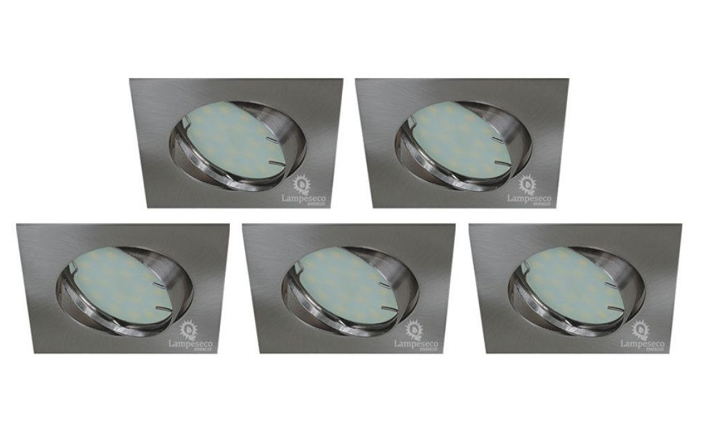 Lot de 5 spot encastrable orientable LED carré alu brossé GU10 230V eq. 50W blanc neutre - 5
