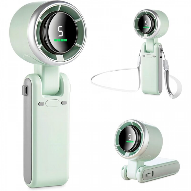 Mini Ventilateur Portable(12 Heures), Petit Ventilateur de Poche/Bureau/Cou 5 Vitesses Puissantes&Moteur Sans Balais, 3600mAh Ventilateur Rechargeable