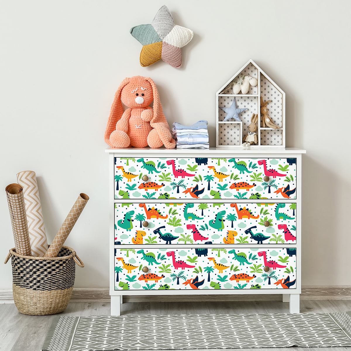 Pegatina muebles para niños dinosaurios tropicales - adhesivo de pared - revestimiento sticker mural decorativo - 60x90cm