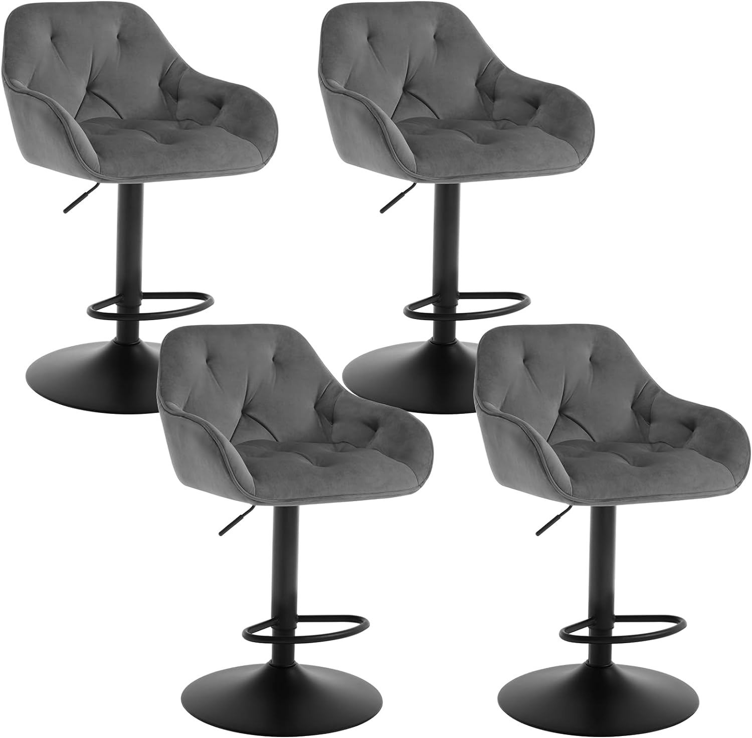 WOLTU Tabourets De Bar Lot De 2 - Chaise Haute Réglable En Hauteur, Pivotante, Avec Dossier - Gris Lin