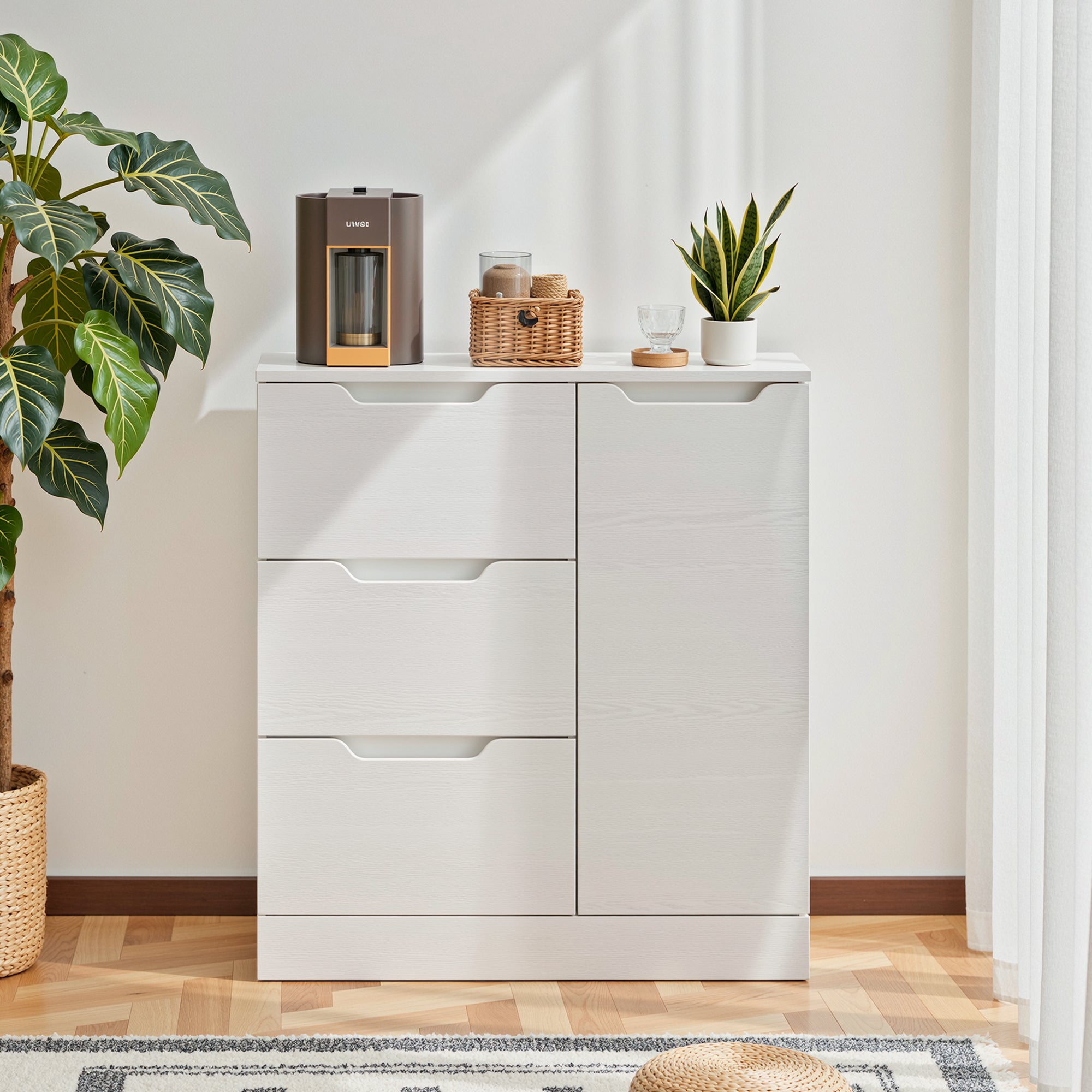 Buffet 1 Anta 3 Cassetti Bianco, Mobile Contenitore con Ripiani Regolabili 80x35x76cm - 2