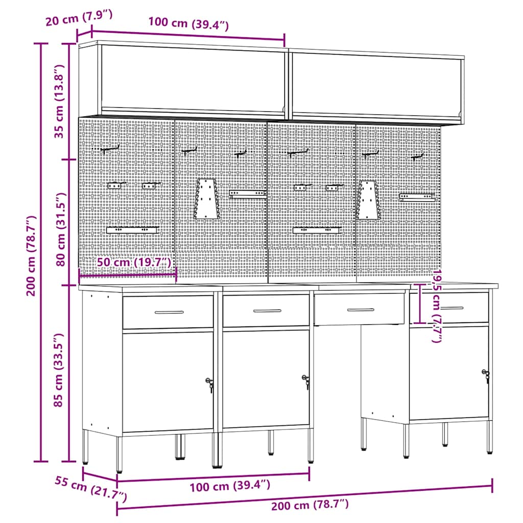 Conjunto Completo de Banco de Trabalho em Aço Preto com 10 Peças - 3