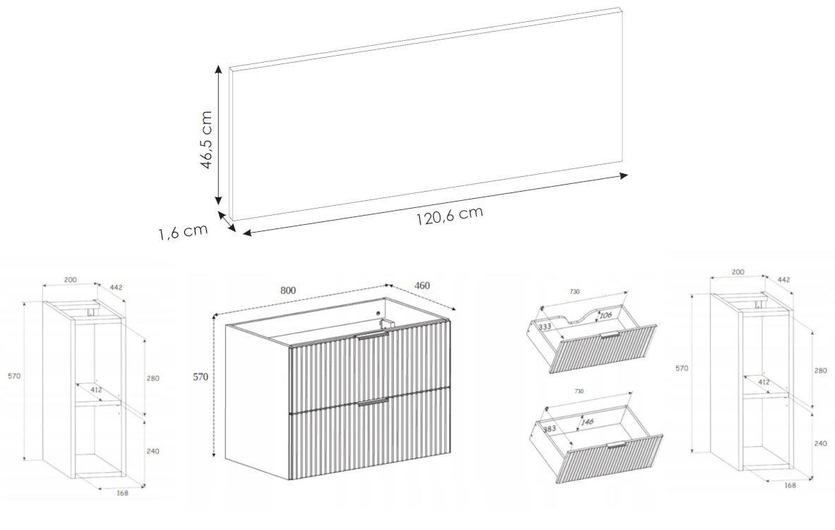 Meuble sous vasque FLOW CHÊNE 120 cm avec 2 x l'étagères - extensions et plan - 5