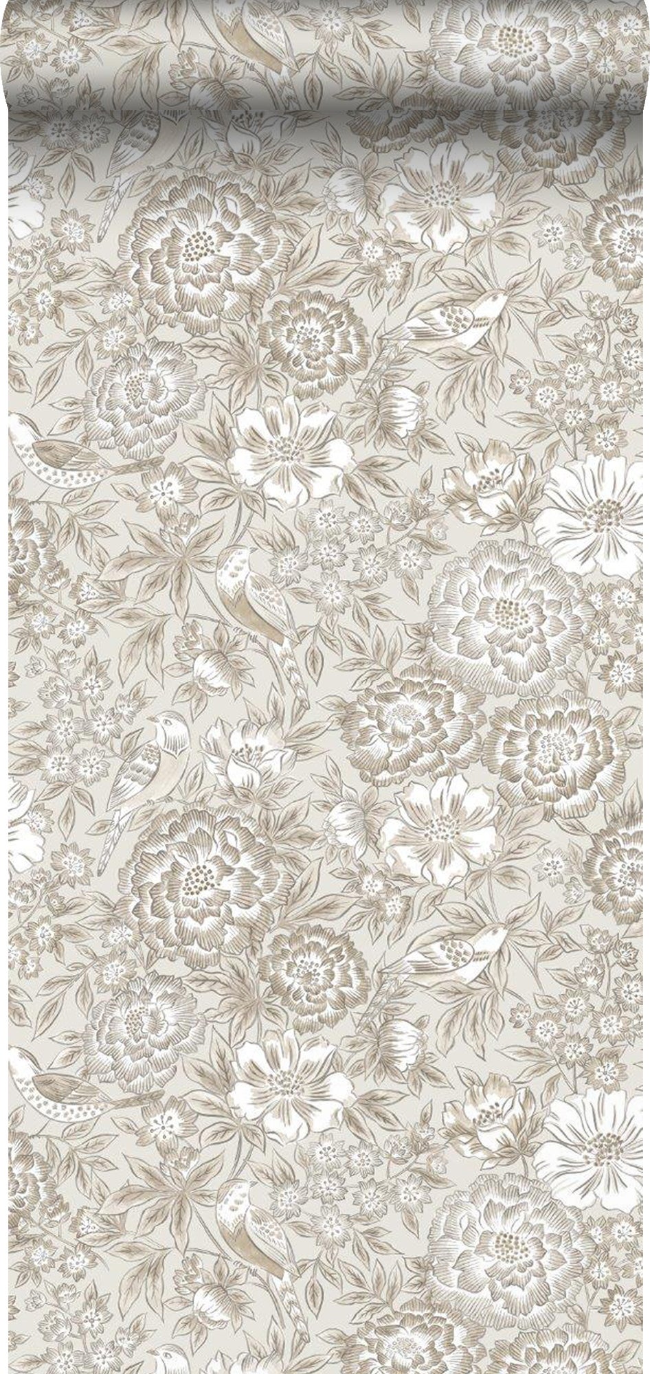 Papel pintado flores y pájaros beige - 53 cm x 10.05 m - borastapeter