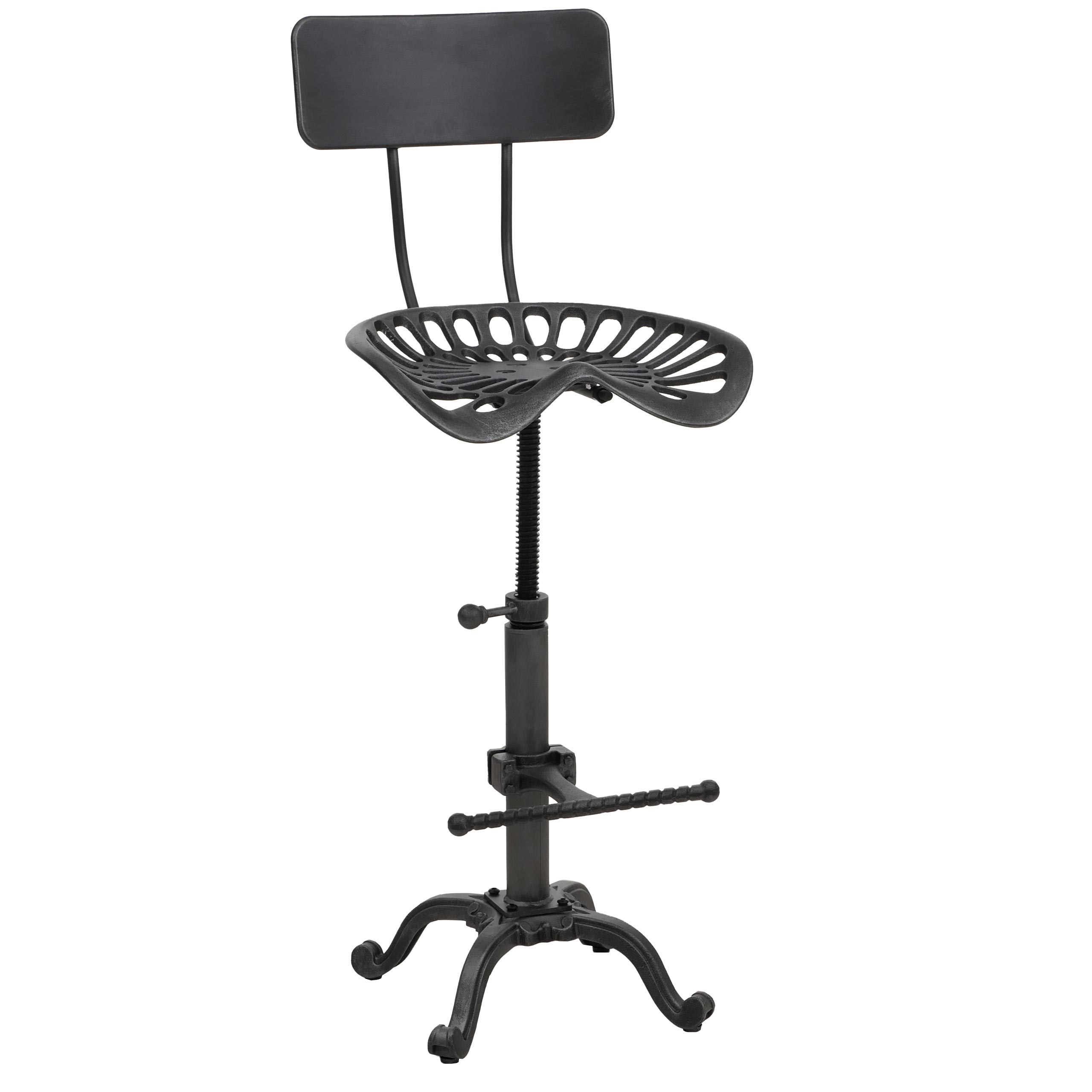 Stołek barowy HWC-N26, krzesło barowe, stołek barowy, regulowana wysokość, obrotowy, podnóżek, industrialny metal ~ czarno-srebrny