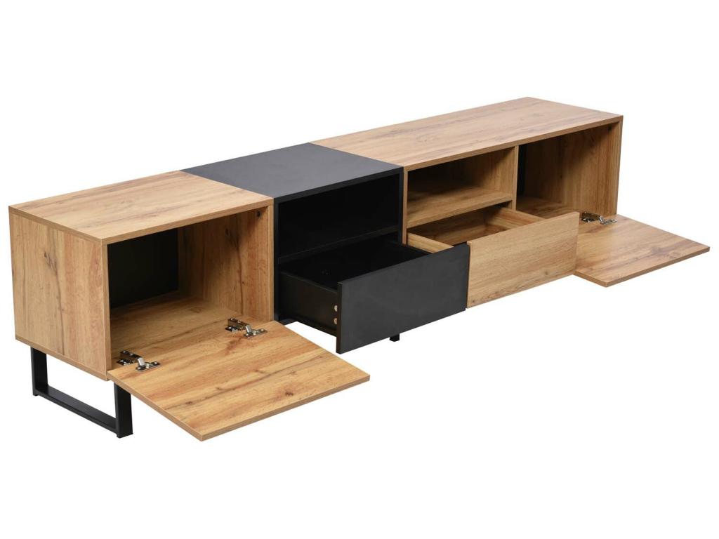 Meuble TV 190cm avec 2 compartiments et 2 tiroirs pour chambre ou salon - naturel - 3