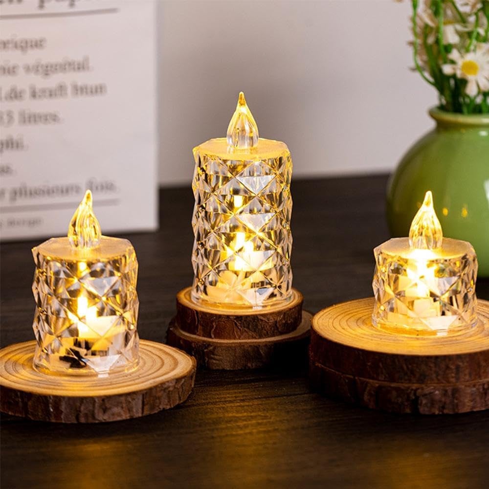 24pcs Bougies Cristal Sans Flamme LED à Piles, Lumière Chaude, Déco Mariage, Table, Demande en Mariage, Porte-Bougie, Maison Romantique - 4