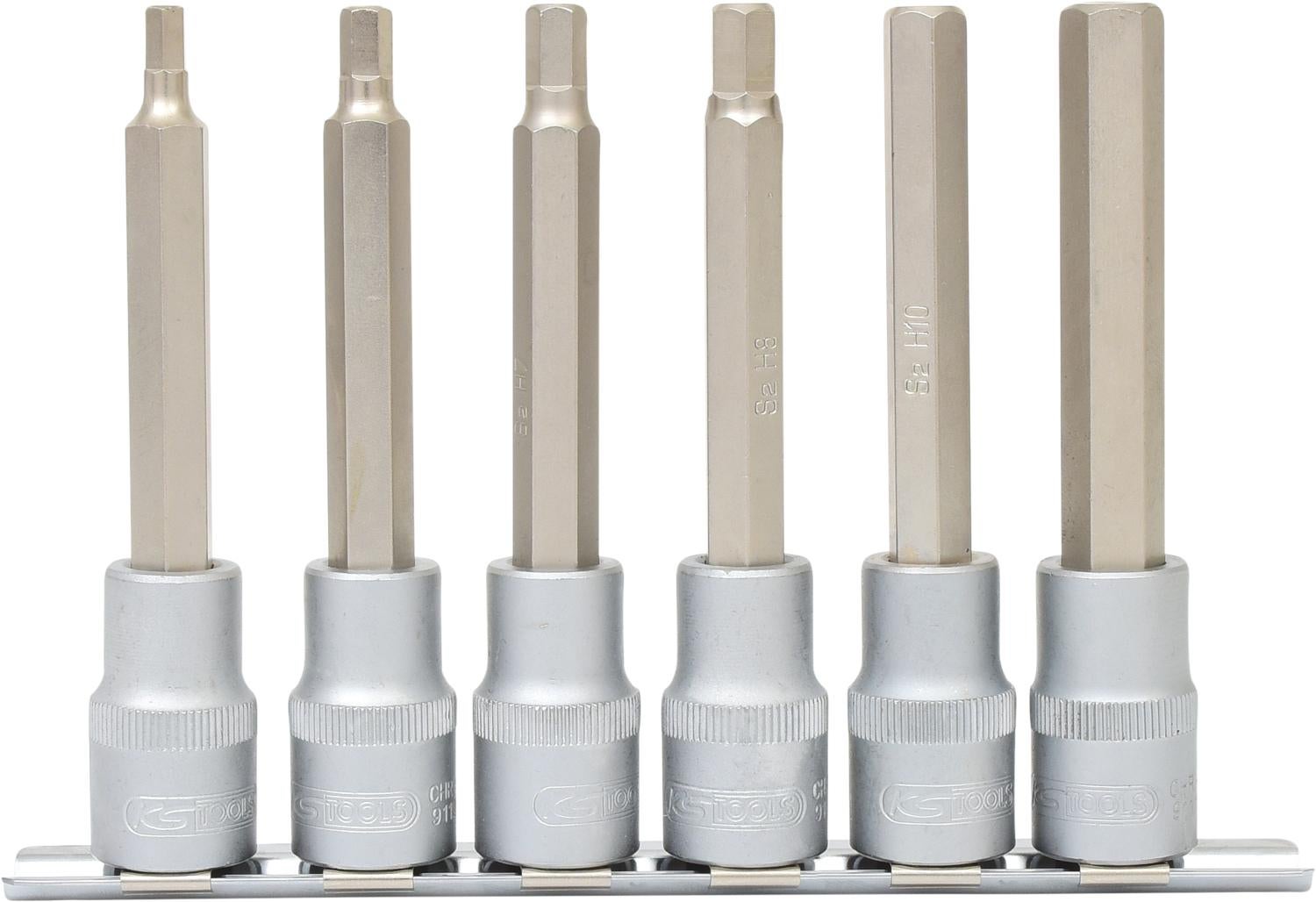 KS Tools 911.1336 Serie di Bussole per Viti a Esagono Incassato, Lunghe, 6 Pezzi, 5-12 mm, 1/2"