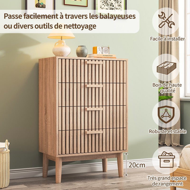 Armoire 4 tiroirs, Commode pour chambre à coucher, Armoire de rangement, Conception anti-basculement, Adaptée à la chambre - 6