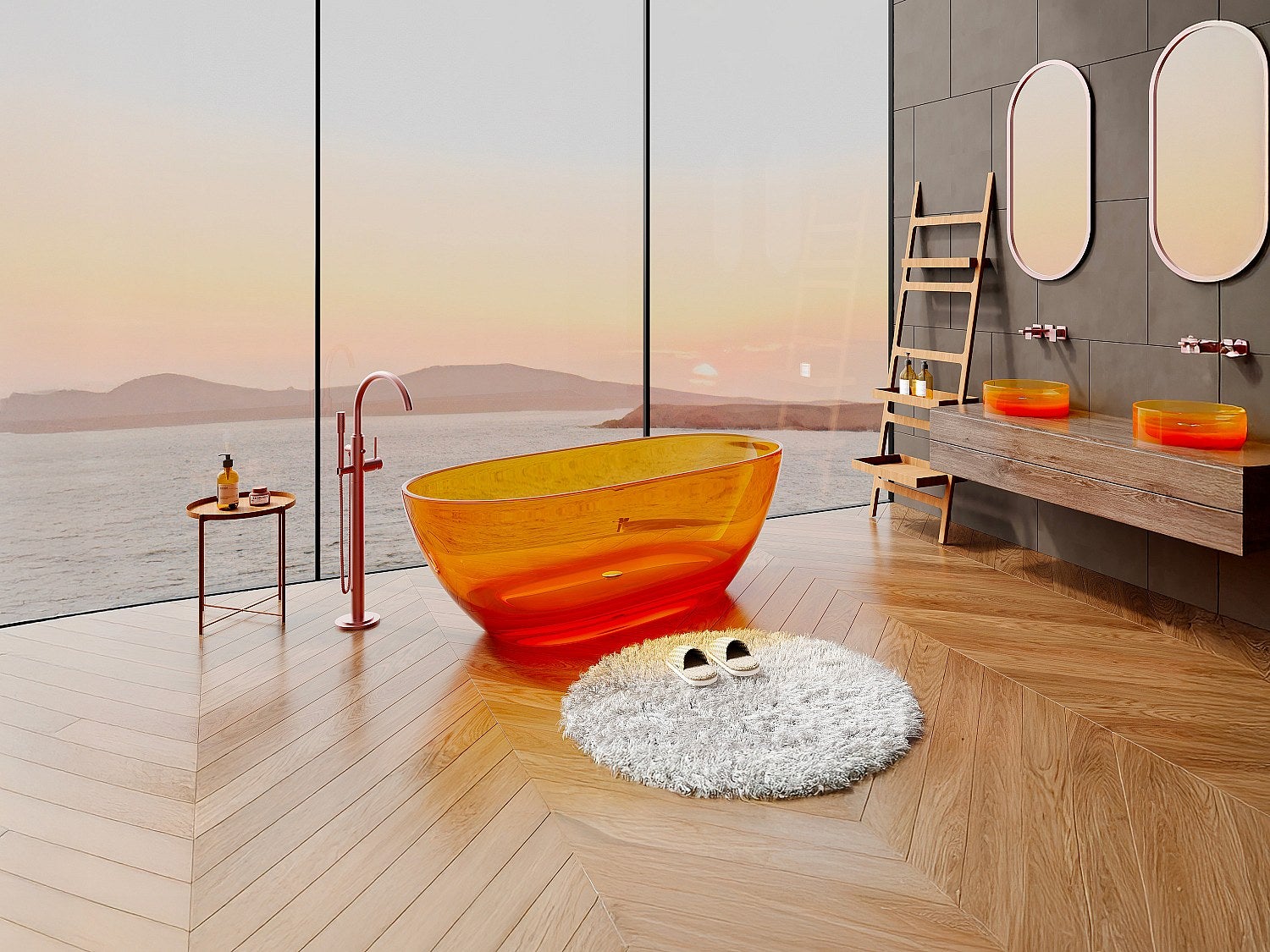 Baignoire îlot translucide - 160 x 72 x 56 cm - Résine - Orange - 292 L - SPAVO - 6
