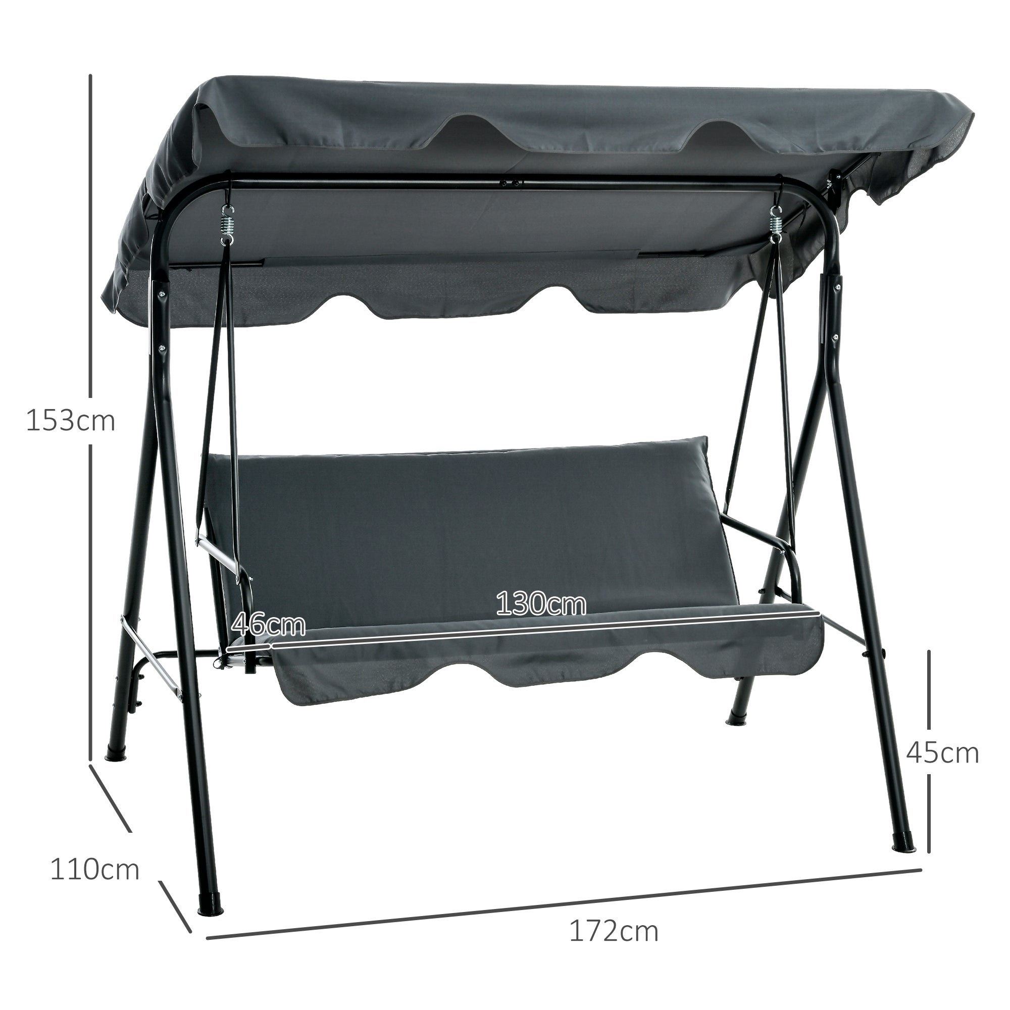 Baloiço de Jardim Outsunny Tecido de poliéster e aço Cinzento 172x110x153 cm - 3