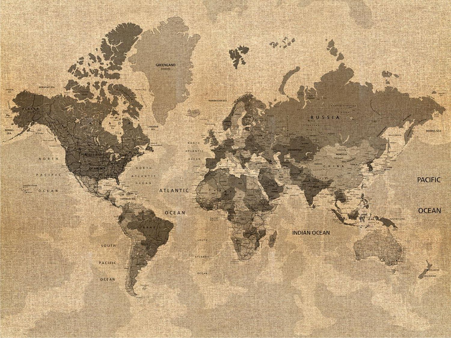 Fotomural mapa del mundo beige y marrón - 360 x 270 cm - sanders & sanders