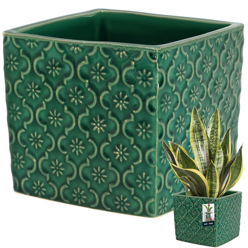 Doniczka vintage ceramiczna donica osłonka na kwiaty zioła rośliny 13x13 cm - KOTARBAU