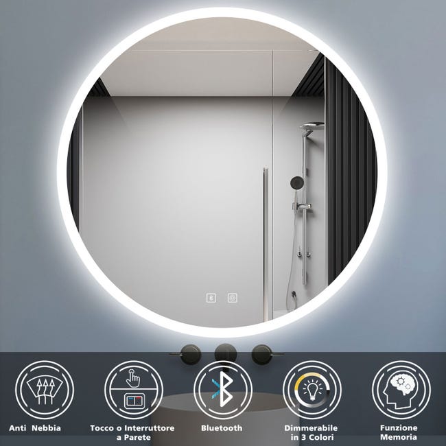 Specchio da Bagno Rotondo con Luci LED ø 58 cm Brinay Specchio da Bagno Rotondo con Luci LED ø 58 cm Brinay