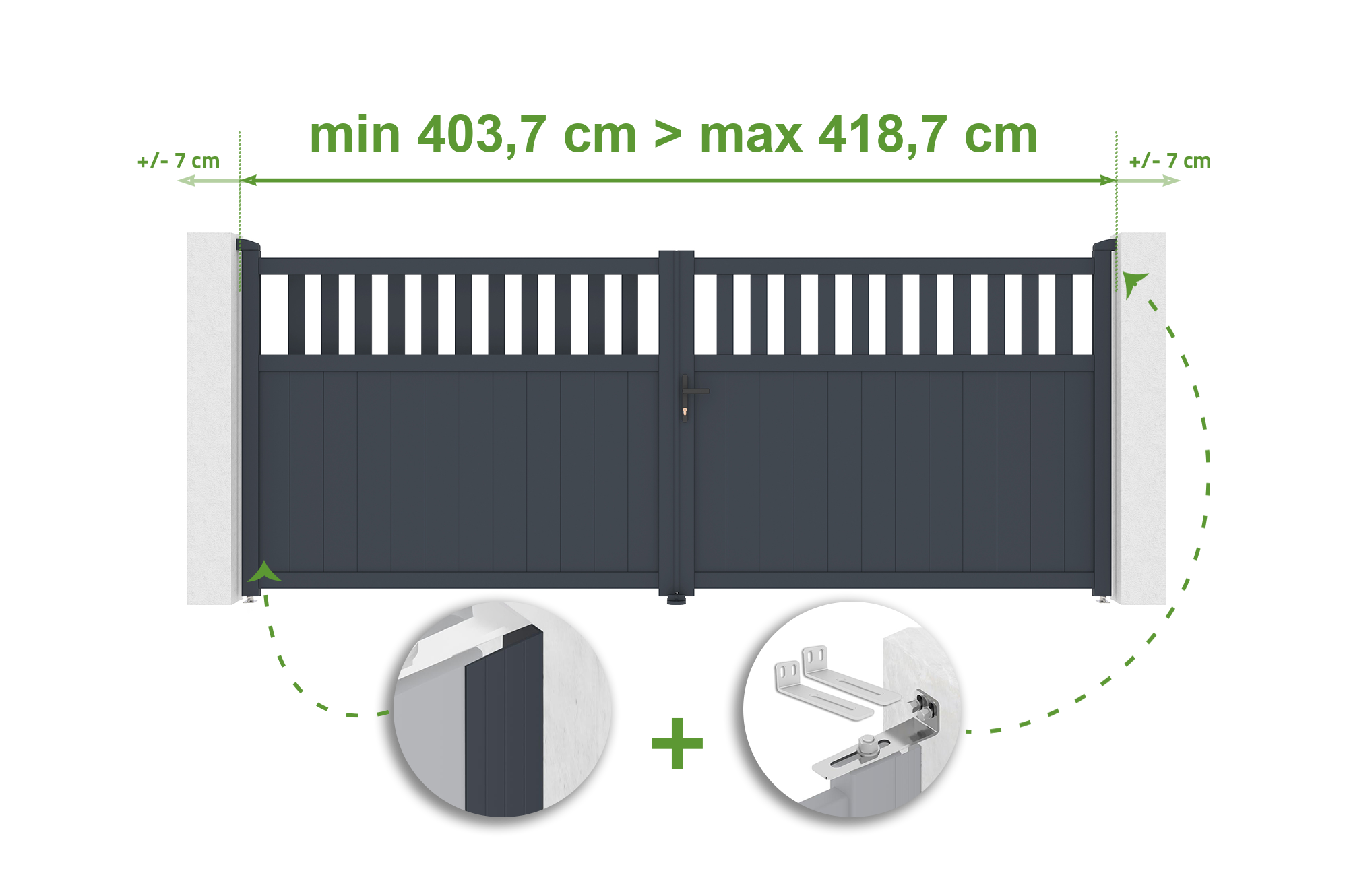 Brama skrzydłowa regulowana szerokość 4m SANTIS H.160cm szara aluminiowa