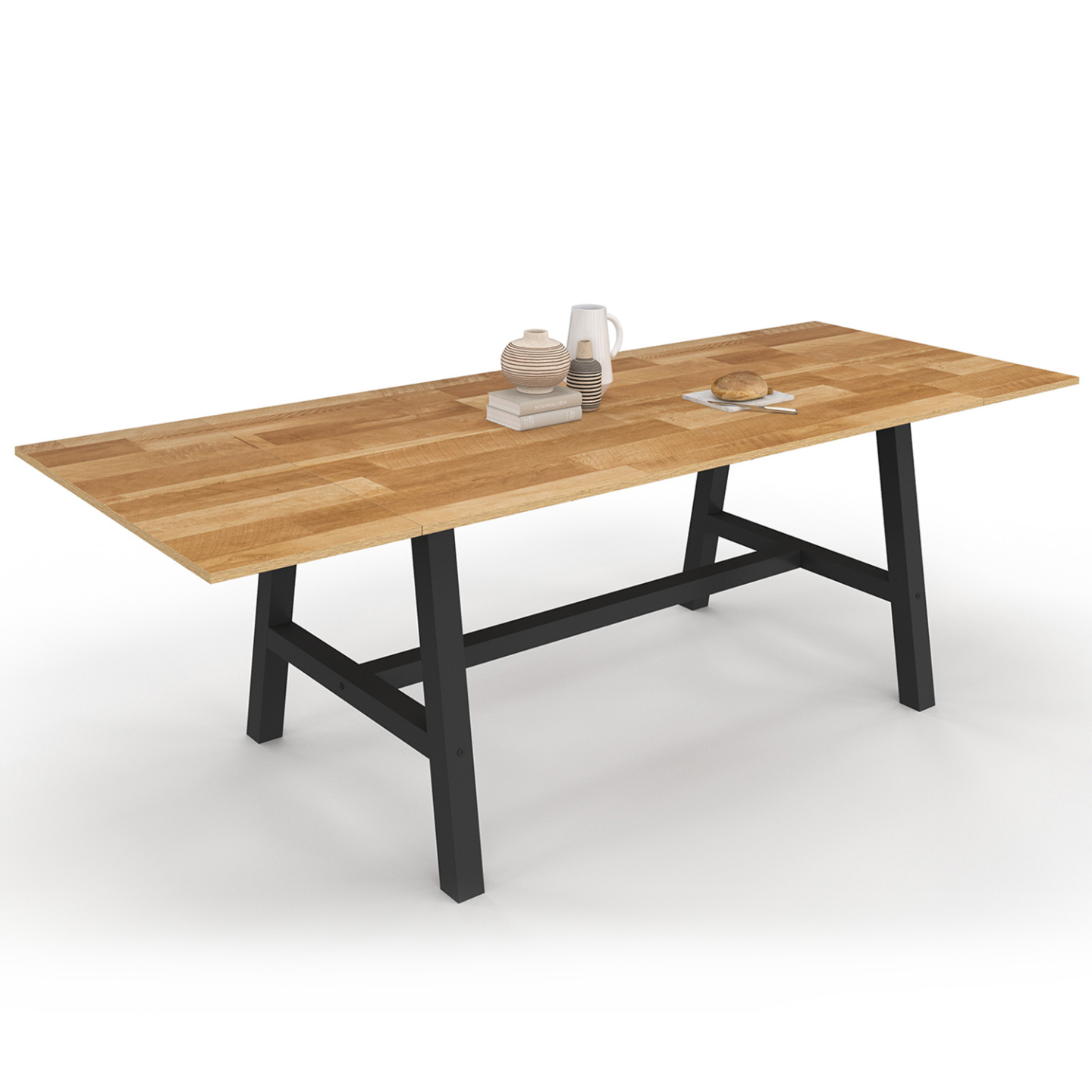 Table à manger extensible rectangle MADELEINE 6-12 personnes bois et métal noir 160-240 cm - 2
