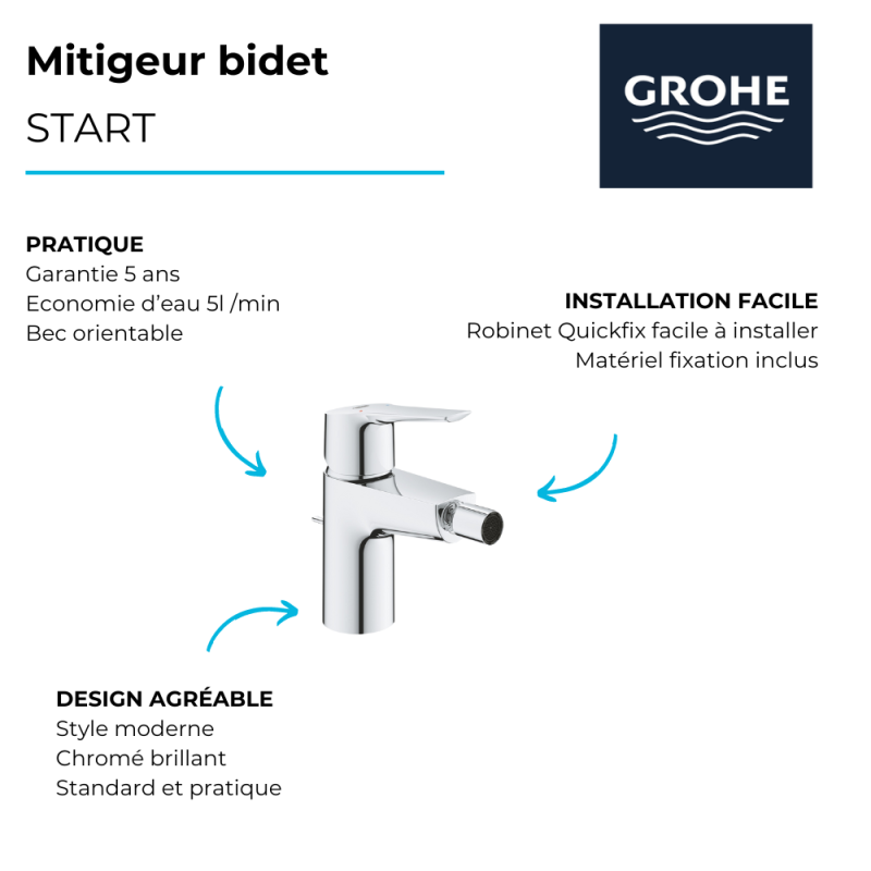 Mitigeur mécanique Bidet GROHE Start 2021 + microfibre - 3