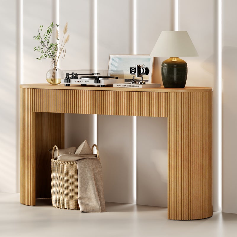 Stół konsolowy 120x33x76cm - z 2 szufladami - Zaokrąglone rogi - MDF - Naturalny