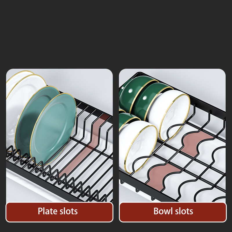 Égouttoir vaisselle double niveau Darmlink vert – Acier inoxydable, grande capacité, avec plateau d’égouttage, pour assiettes et bols - 4