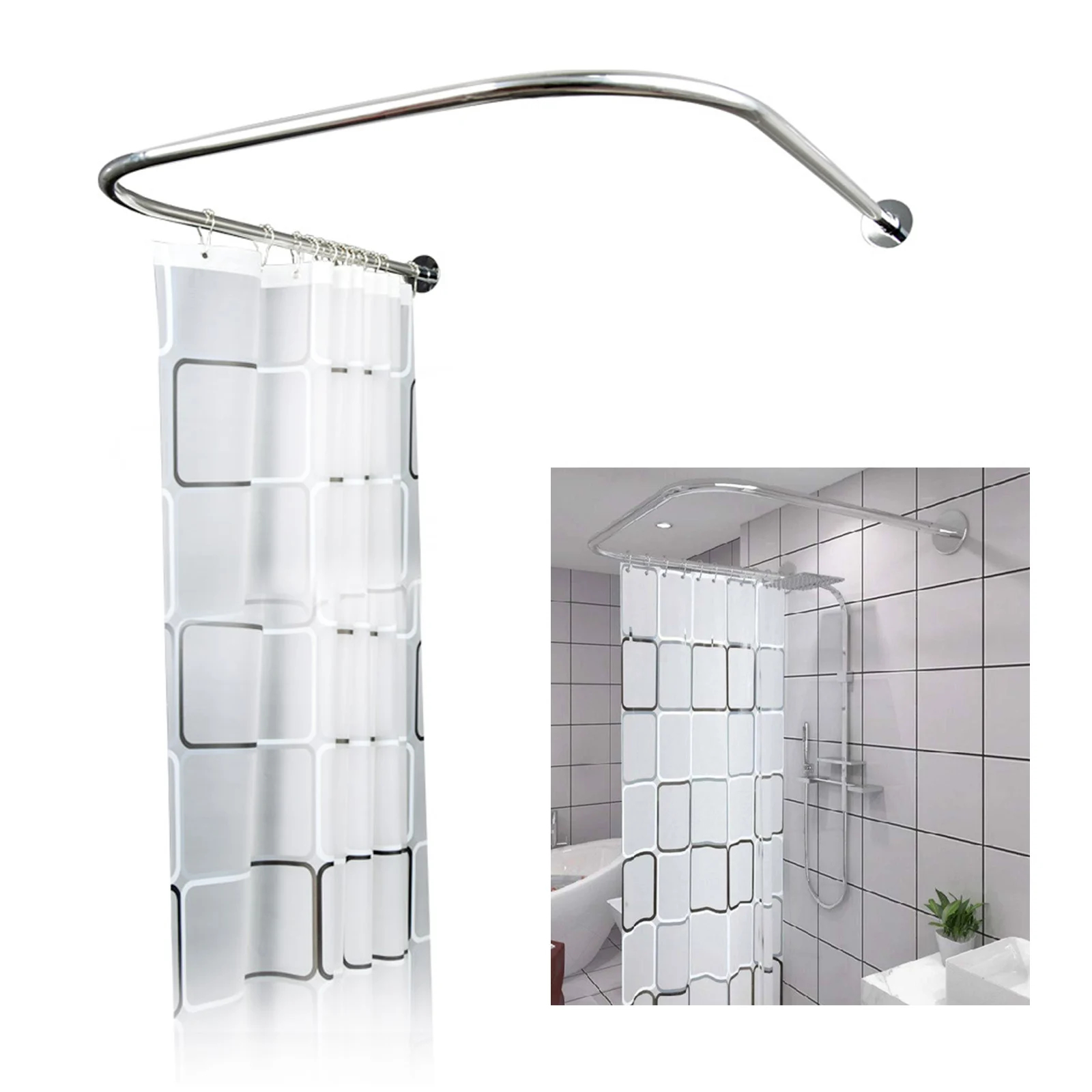 9PCMeuble salle de bain Ensemble Barre de Rideau de Douche en U en Acier Inoxydable,Pôle de Douche pour Toilettes et Salle de Bain en Acier Inoxydable - 4