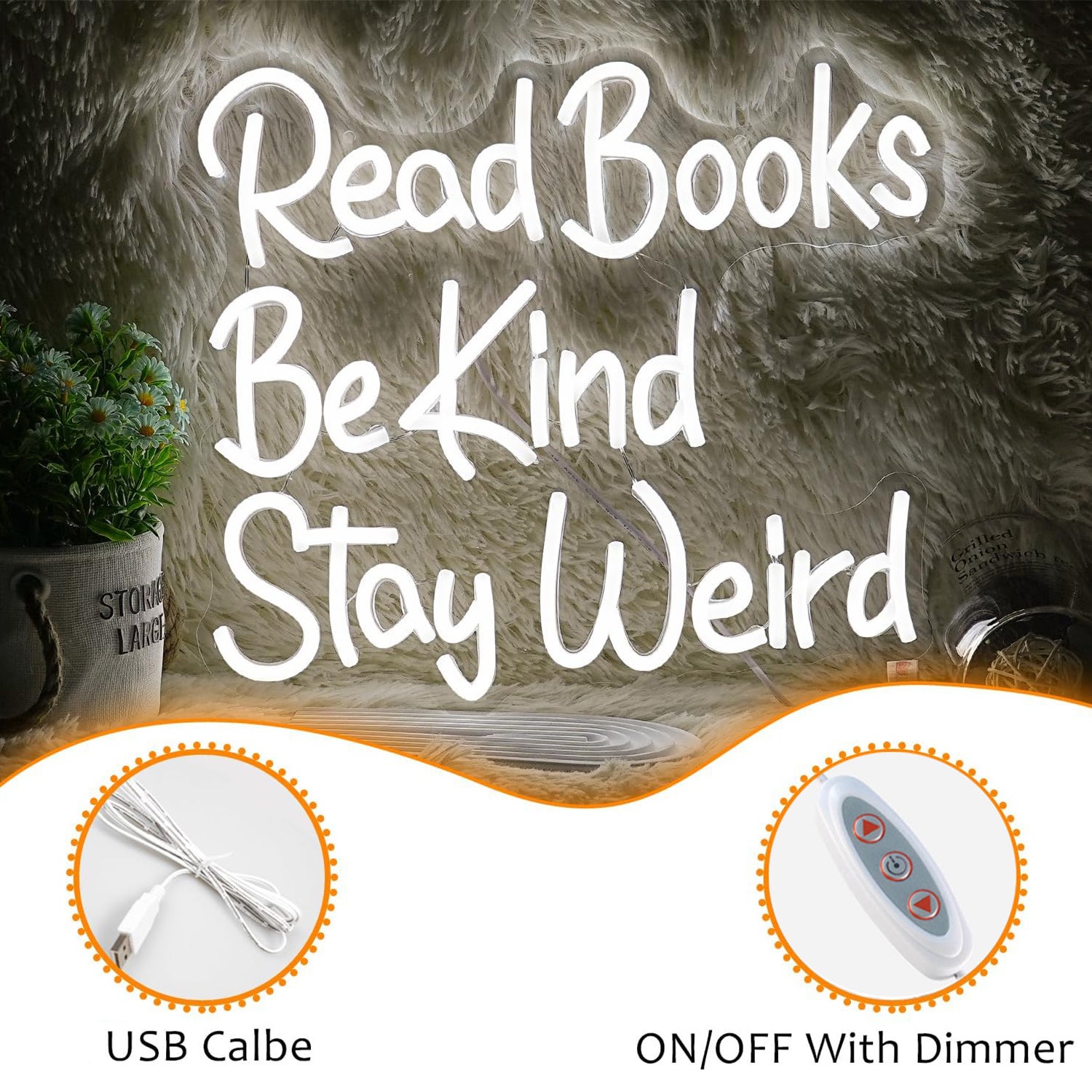 Letrero de neón 'Lee libros, sé amable, mantente raro', letras LED ...