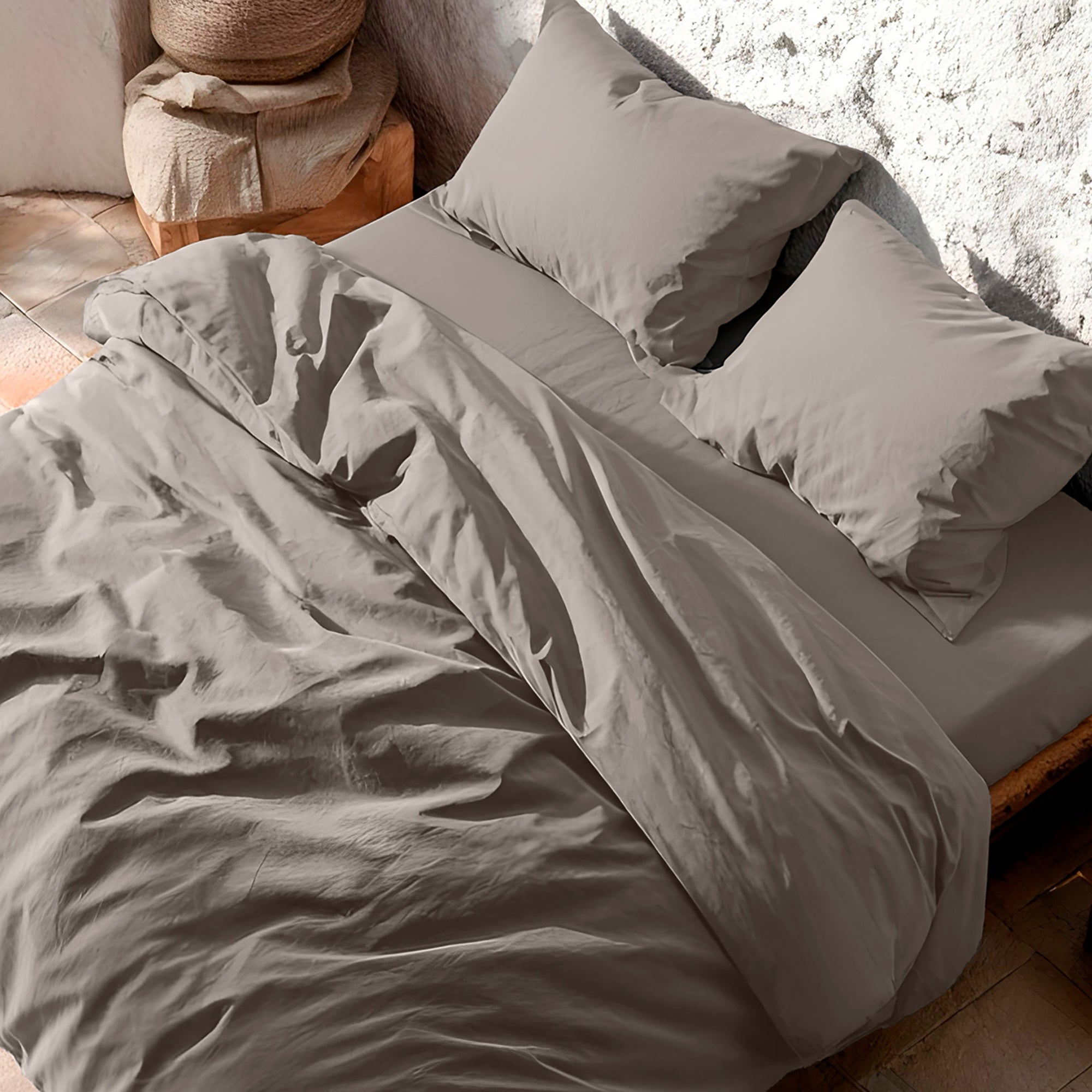 Copripiumino tinta unita 100% cotone + federe 240x220 + 2 (50x85) cm colore Grigio - 2