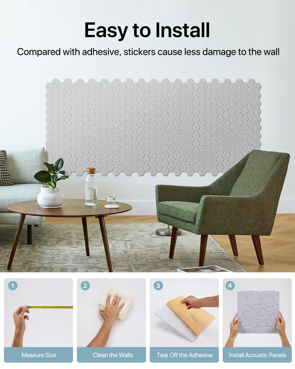 12 szt. samoprzylepnych paneli izolacyjnych akustycznych, pochłaniacz hałasu o wysokiej gęstości 230 kg/m3, 30*30*0,9 cm, NRC: 0,91,odpowiedni do biur - 5