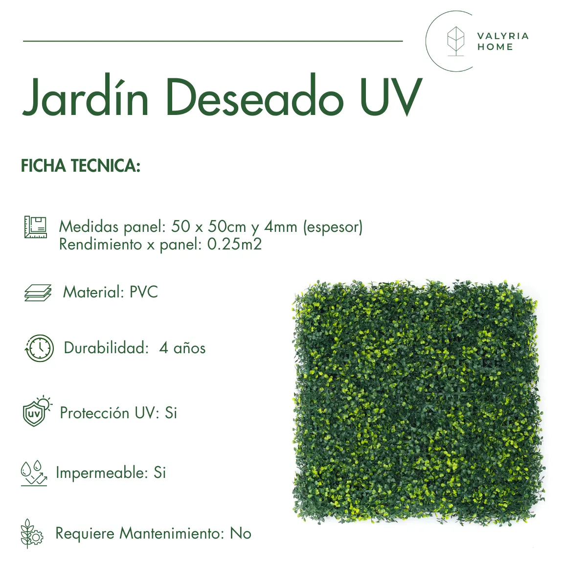 Jardim Vertical Artificial Exterior ou Interior - Pacote de 50x50cm - Planta Artificial para Parede Moderna – VALYRIA HOME - 5