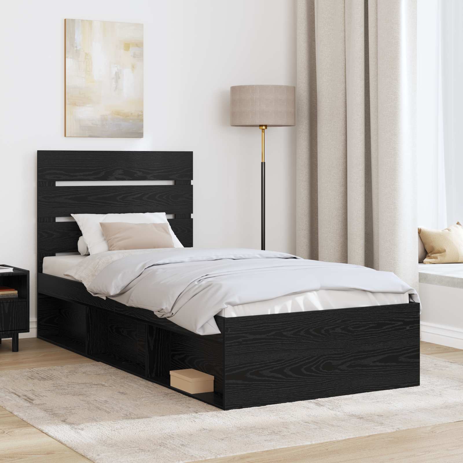 Cadre de lit noir 75 x 190 cm en bois de pin massif - 3