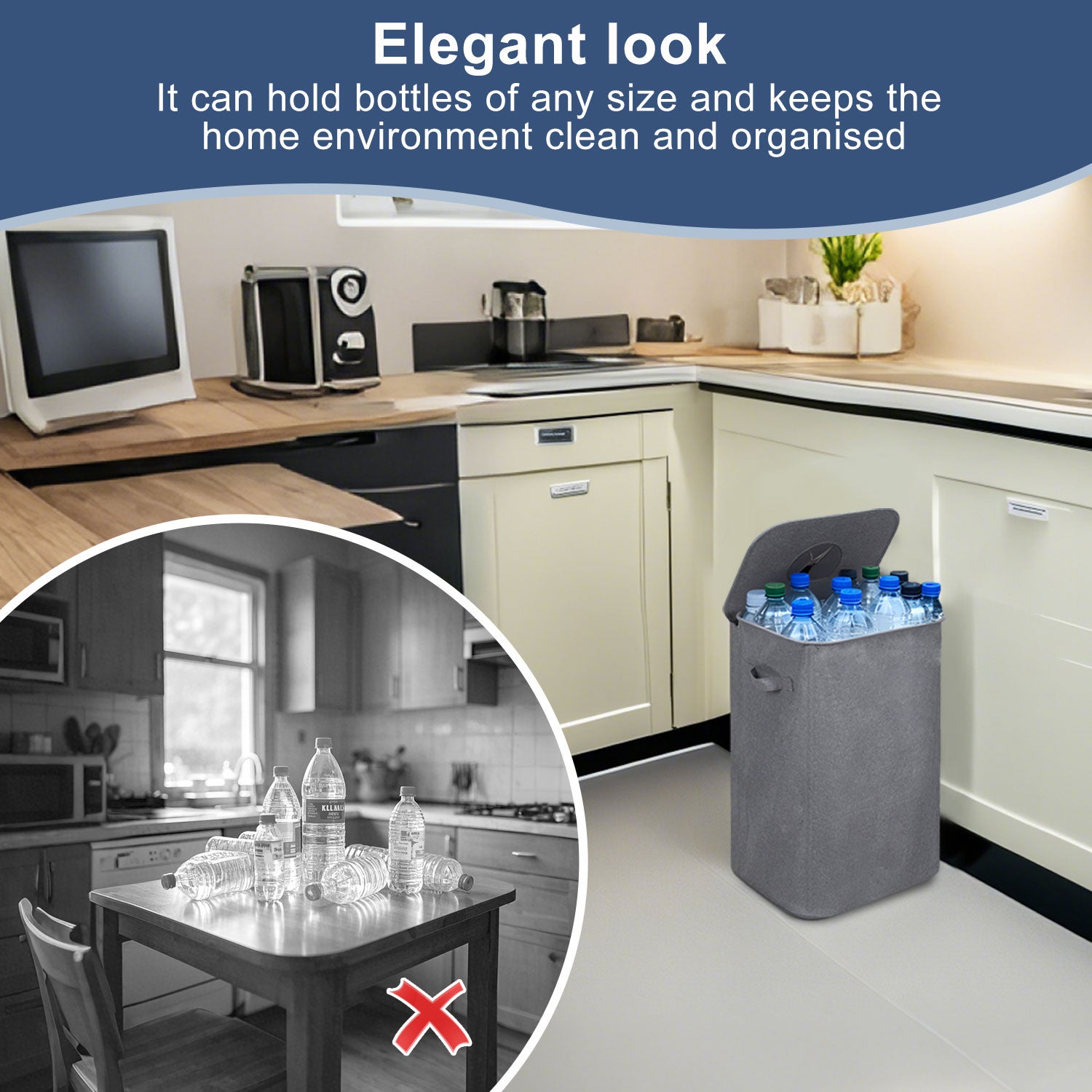 Poubelle Recyclage 100L,Poubelle Avec 2 Sacs De Transport,Stockage Des Bouteilles Consignées Gris - 3