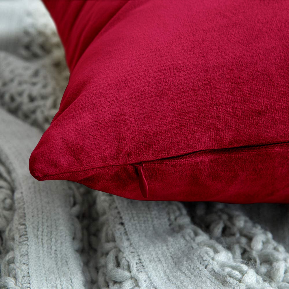 Set 2 Federe Cuscini Velluto Morbido Resistente Copricuscini Divano Poltrona Soggiorno Casa Design Moderno Cerniera Invisibile 50x50 cm Rosso vino - 2