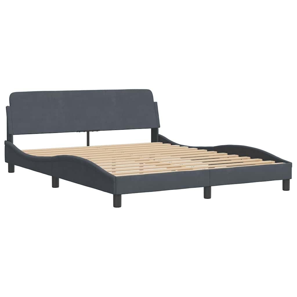 Cadre de lit sans matelas gris foncé 160 x 200 cm en velours - 4