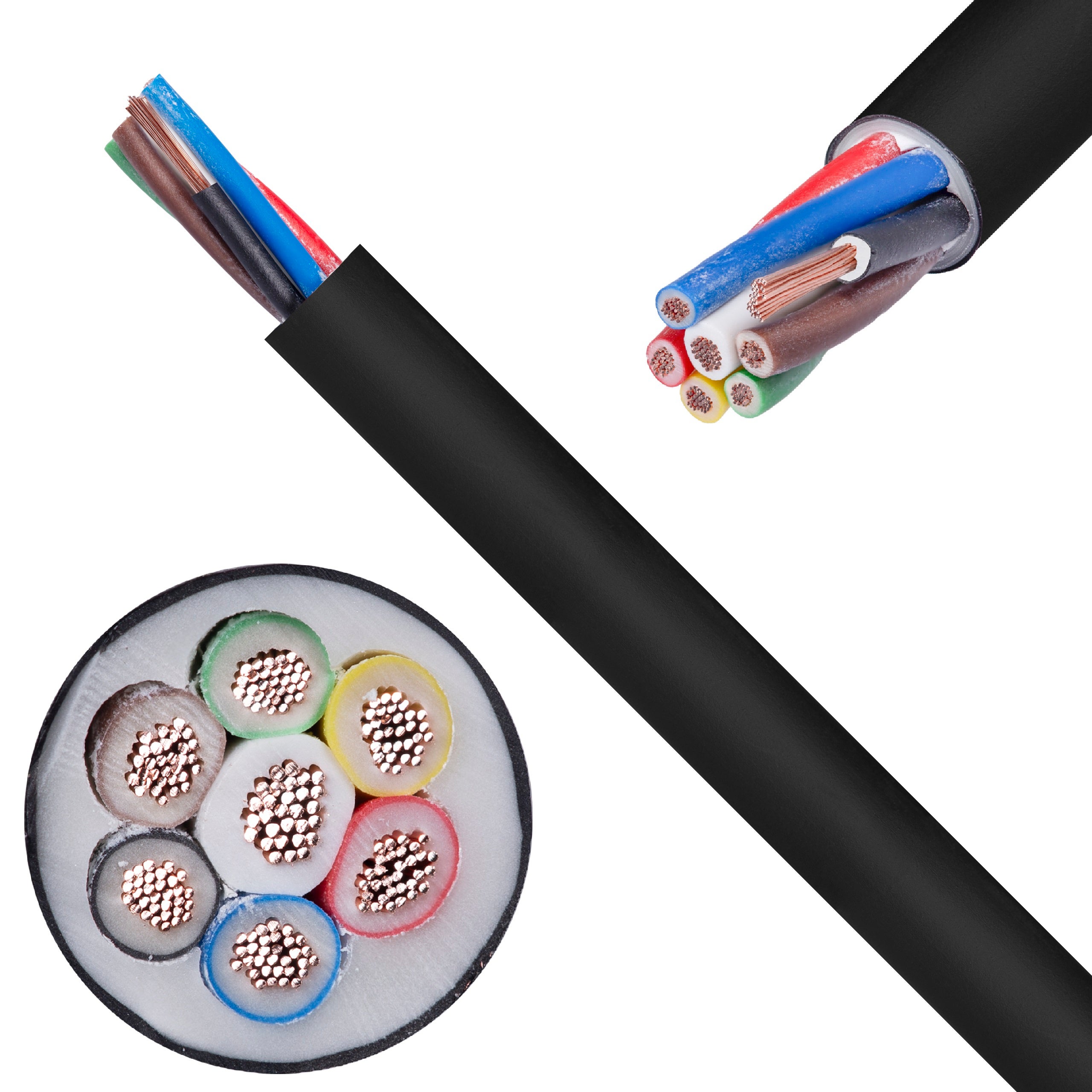 Kabel samochodowy YLYs 6x0,6mm2 + 1x1mm2 czarny 24V zewnętrzny przyczepowy linka Elektrokabel 100m