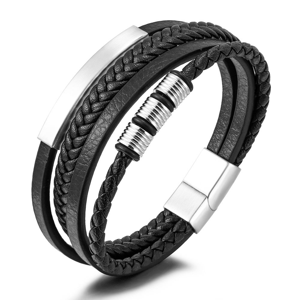 Bracelet Homme Cupimatch En Cuir Tressé Noir Avec Croix - Style Rock Gothique