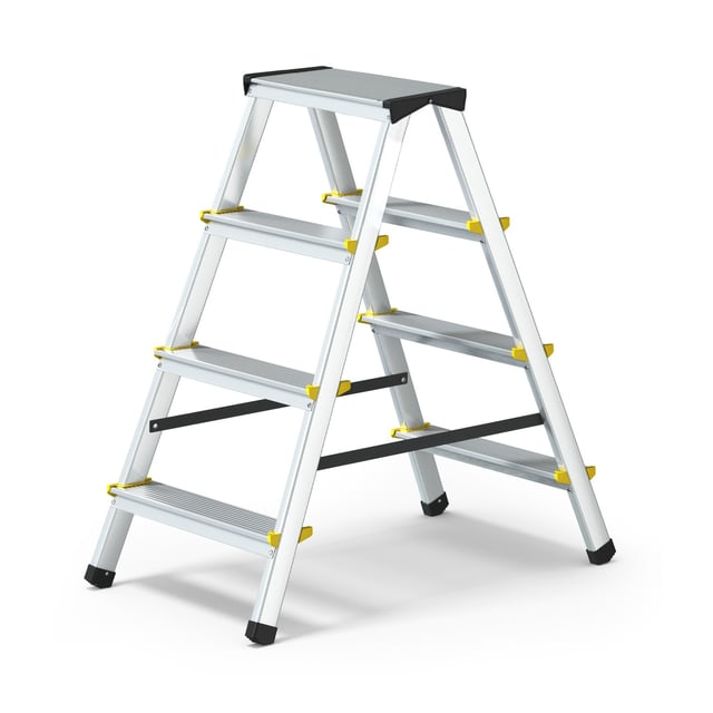 Escabeau Pliable 4 Marches Avec Main Courante Huini - Acier, Charge 150kg, Idéal Bricolage Et Maison