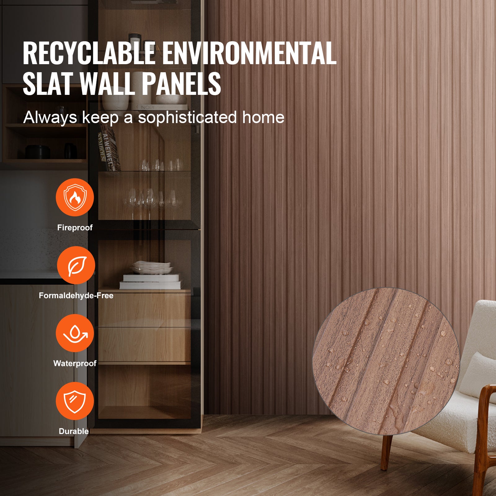 Panneau Mural Acoustique WPC VEVOR 2450x166 mm,Lot de 8,Effet Faux Bois,Réduction Bruit,Décoration Moderne,Chêne Gris - 3