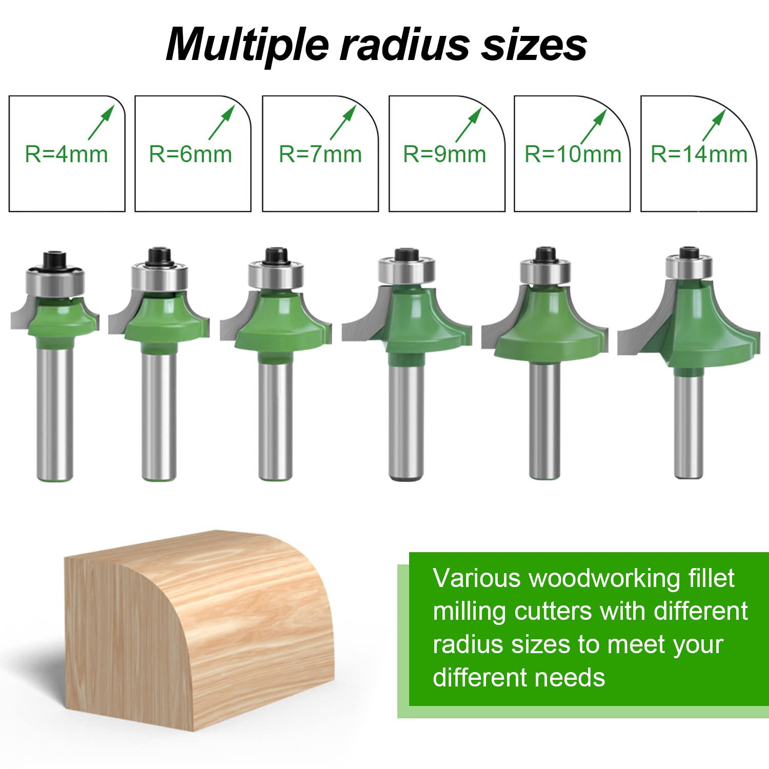 Lot de 6 Fraise Défonceuse à Bois 8 mm, Fraise Quart de Rond avec Tige 8 mm, Fraises pour Défonceuse à Bois, Fraise à Rainurer Arrondi - 5