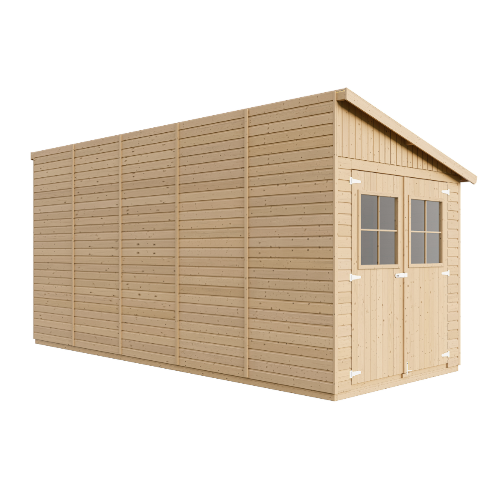 Cobertizo de madera para jardín CON PARED LATERAL – H244x216x514 cm/10.2m2 Cobertizo de madera natural - Taller de Jardín - TIMBELA M341A - 3