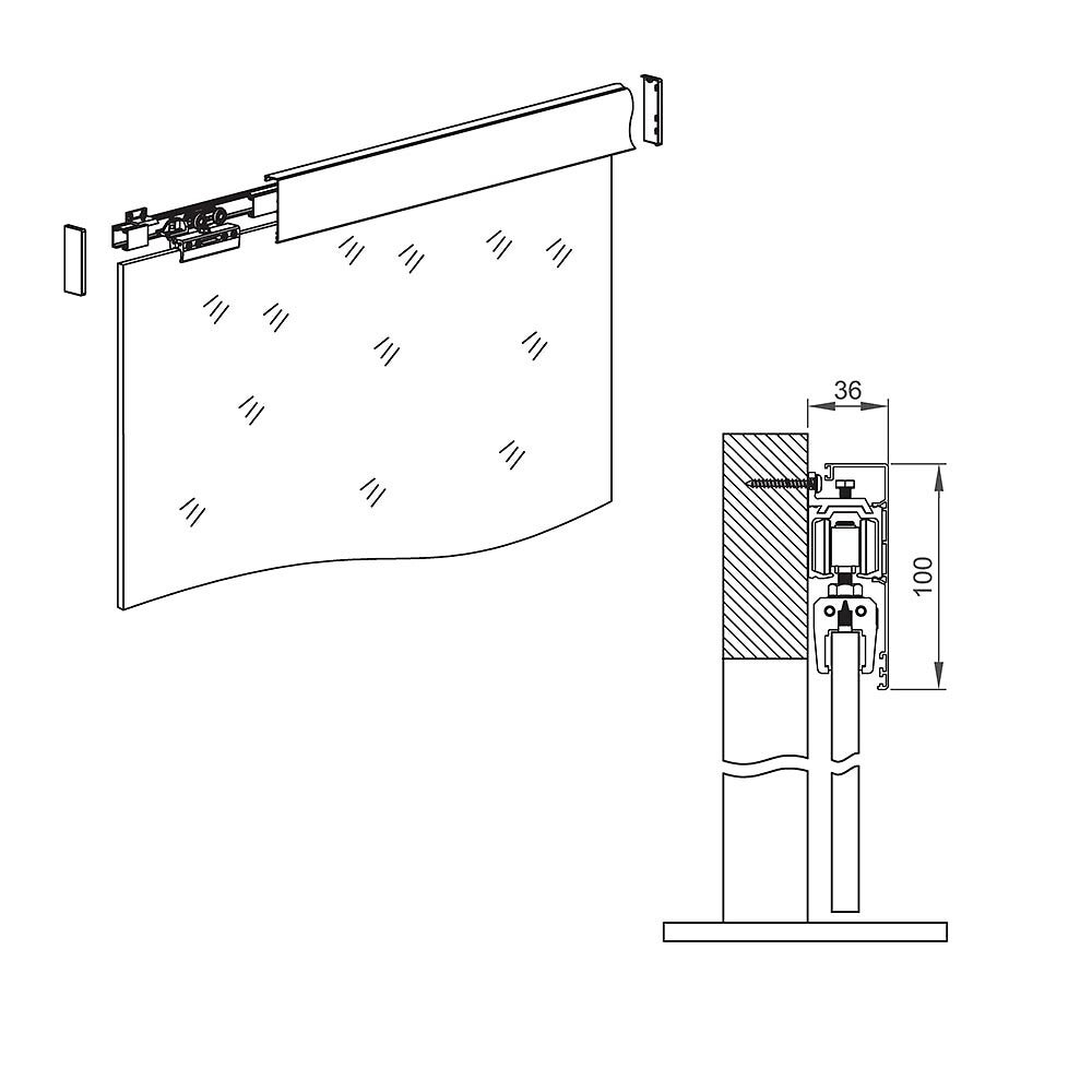 Pack premium SLID'UP 190 pour porte en verre coulissante - rail 1,94 m - 100 kg - argent - 5