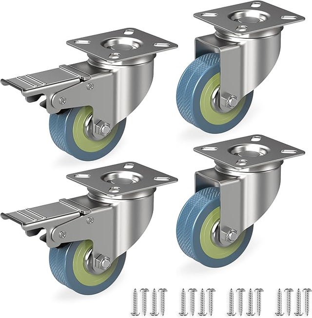 4 Roulettes Industrielles 65mm Avec Frein - Charge 1500kg, Nylon Et Acier, Pour Meubles Lourds