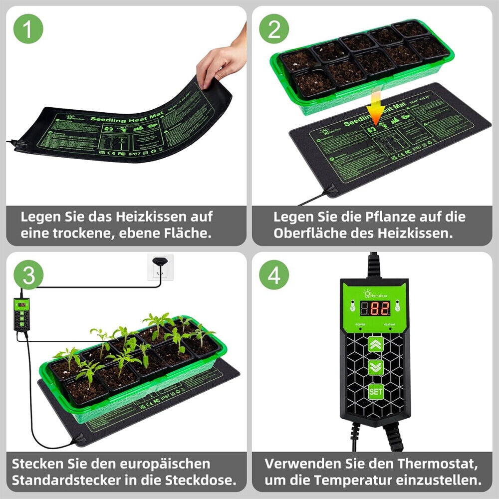 Tapis chauffant pour plantes 27 W, tapis chauffant pour semis avec thermostat, plage de température : 10 °C à 45 °C, étanchéité IP67 (27 x 54 cm) - 6
