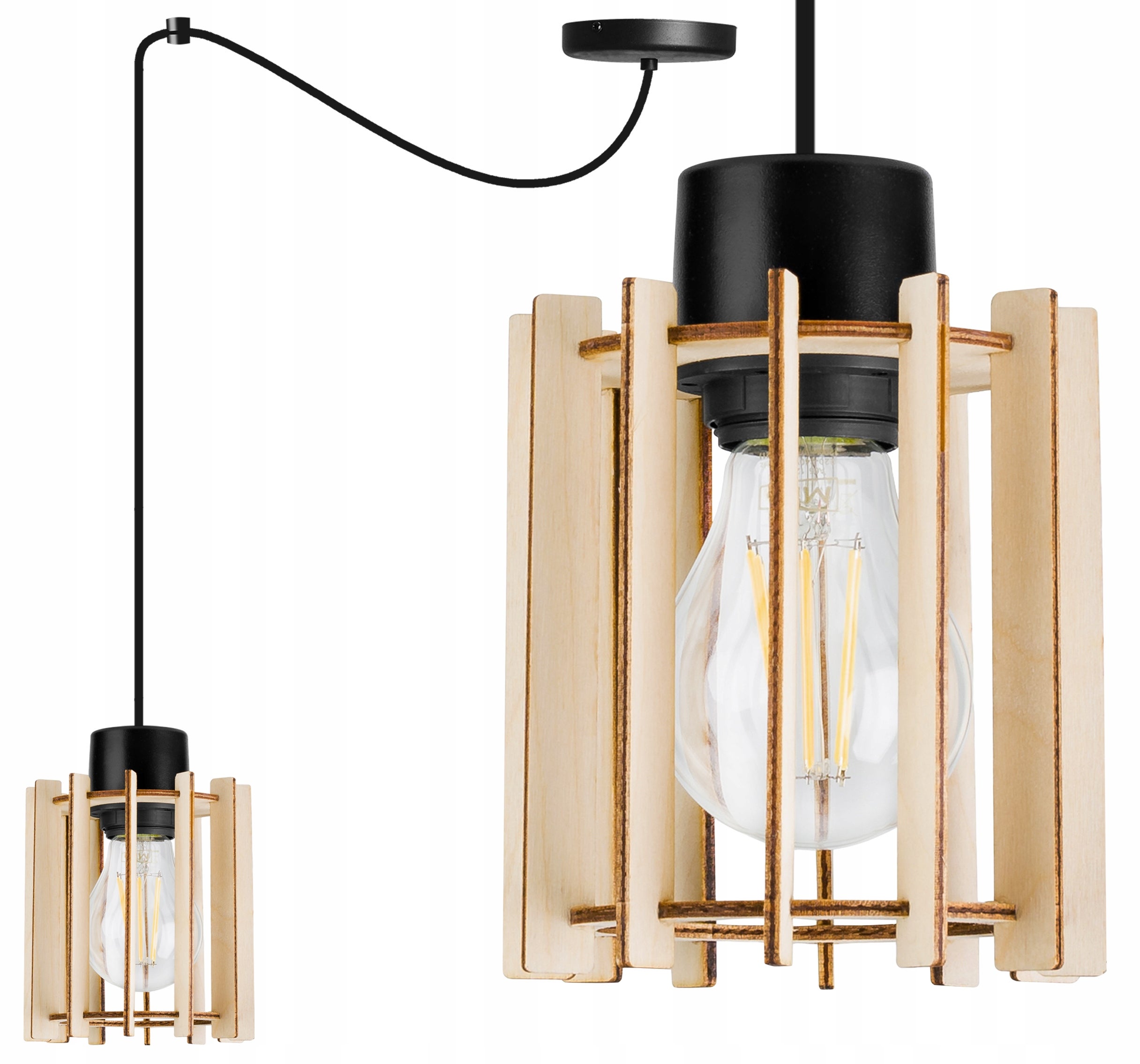 Lampa sufitowa wisząca modern Spider Timber 1xE27 klosz drewniany prostokątny beżowy Light Home LH