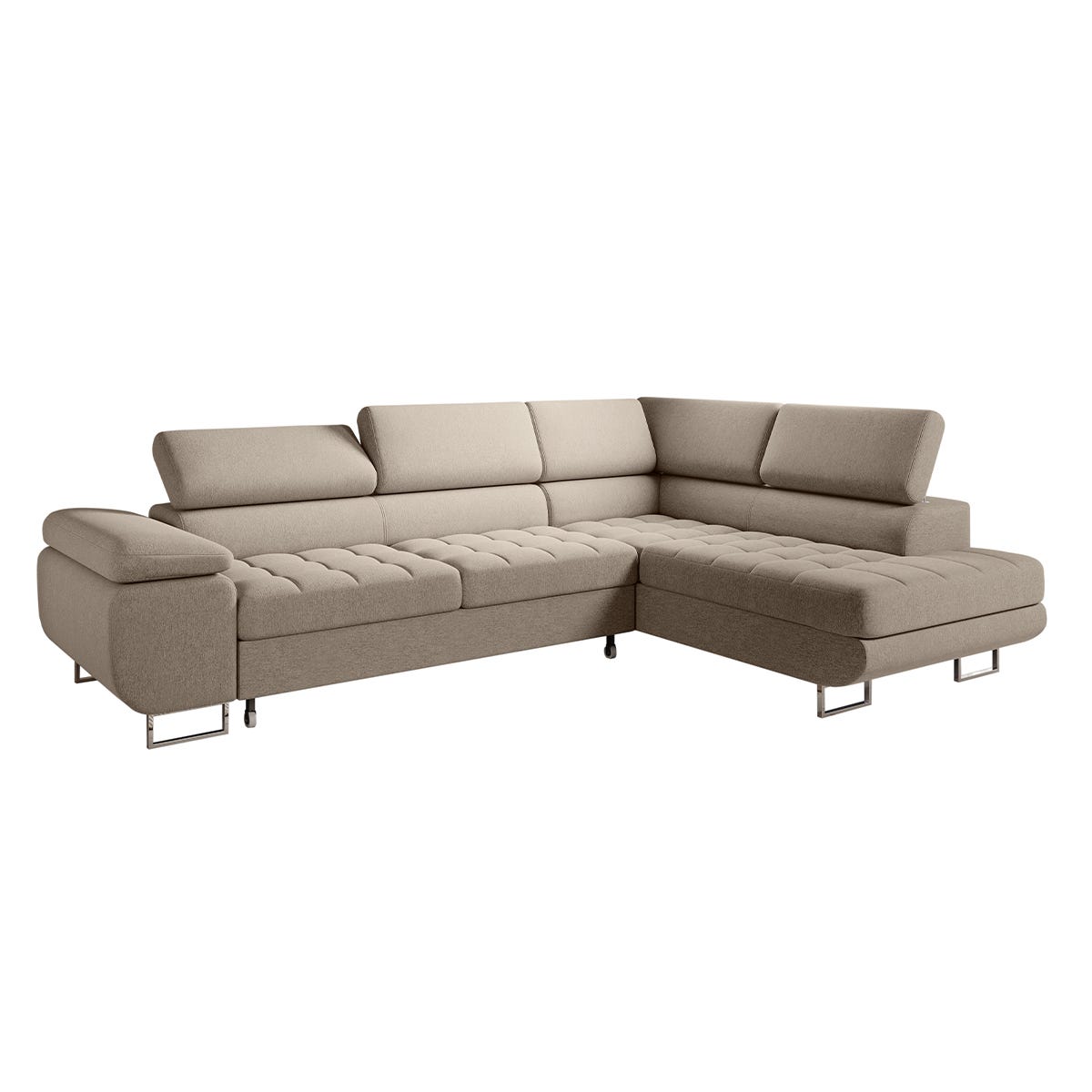 Canapé d'angle convertible droite 4 places Eden Taupe | Leroy Merlin