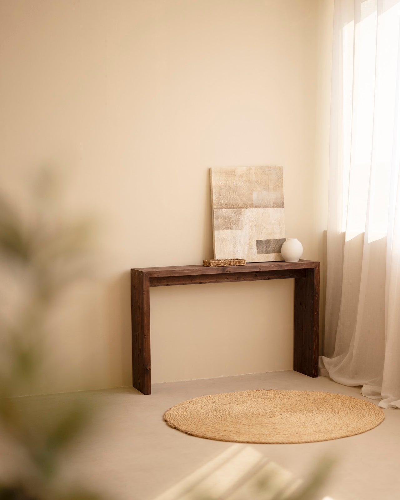 TELVA - Console en bois massif ton noyer 120x80cm - DECOWOOD - 5