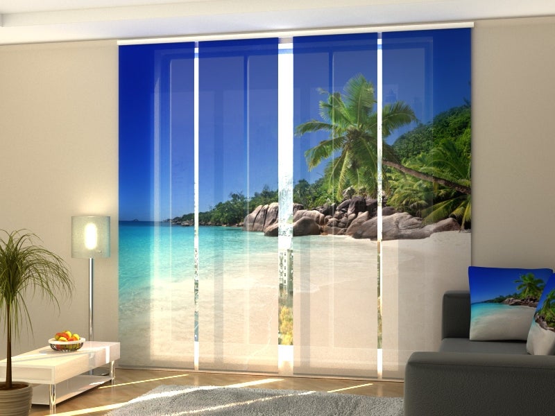 4 paneles japoneses palmera en la playa 60x225 cm para sala de estar, dormitorio, cocina