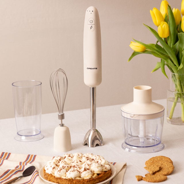 CREATE - FULLMIX RETRO - Mixeur plongeant multifonction 1000 W avec accessoires - Blanc cassé