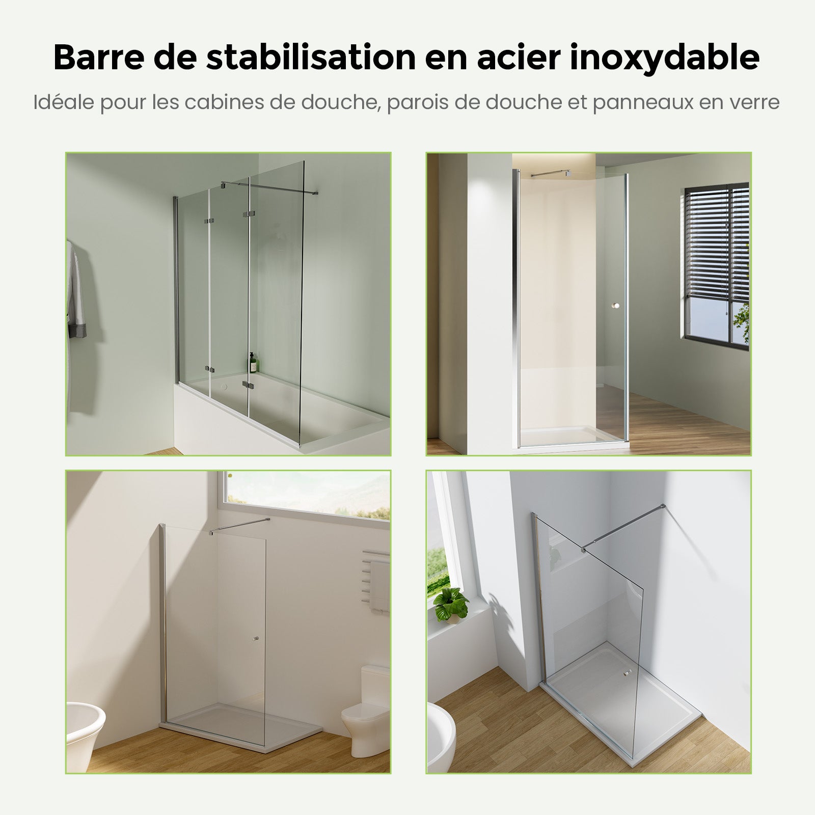 Barre de stabilisation réglable 700-1200mm pour paroi de douche à l’italienne, compatible verre 8-10mm, fixation murale en acier inox - 5